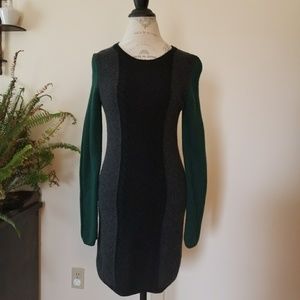 Theory wool black green and grey sweater dress